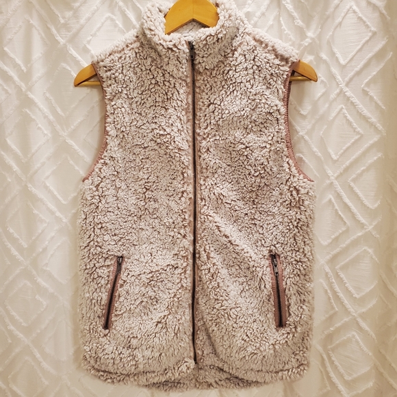 Thread + Supply Sherpa fleece vest, zip up, Women's S, white and mauve - Picture 1 of 5
